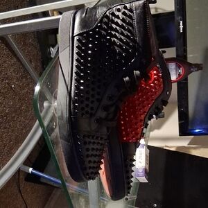 Christian Louboutin Black and Red Spiked Sneakers